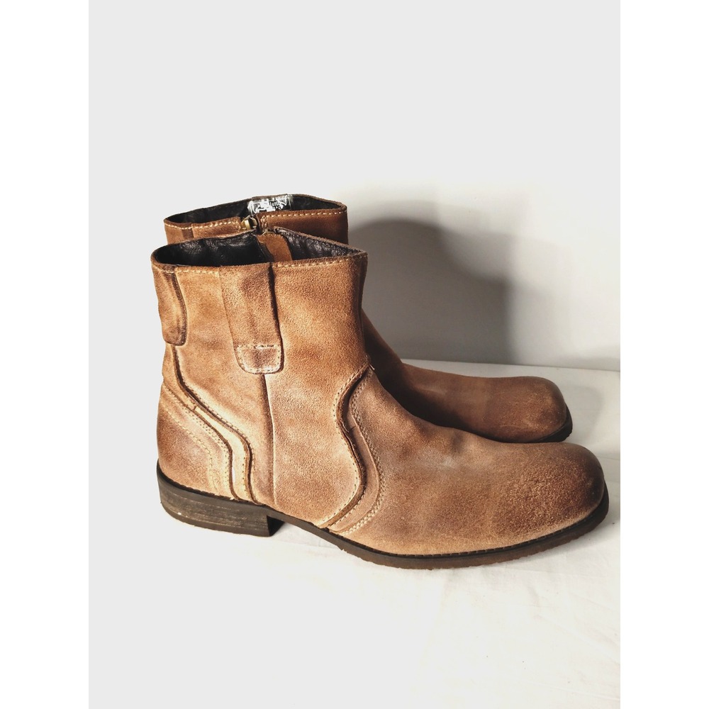 Bed Stu Men 9.5 Brown Leather Ankle Boots Handcrafted Distressed Stacked Heel